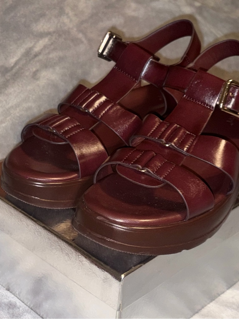 Abbleet Burgundy Wine Platform Wedge Sandals Women’s Size 9 Strappy - Picture 14 of 14